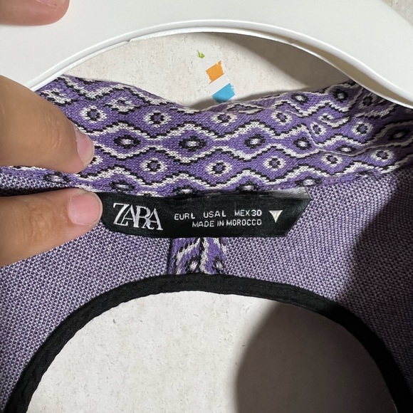 Women’s Zara Bodysuit Large Lavender Printed Collared Short Sleeve Back Cutout - Picture 9 of 12